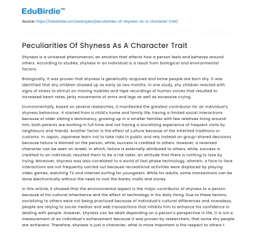 Peculiarities Of Shyness As A Character Trait