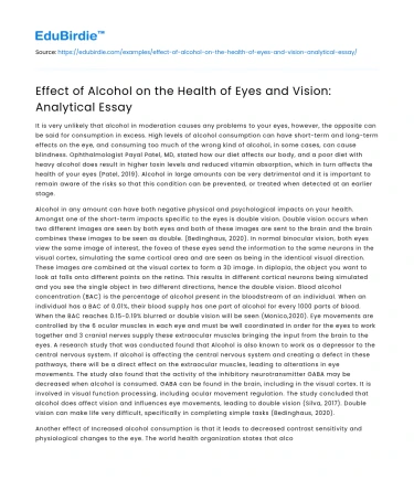 Effect of Alcohol on the Health of Eyes and Vision: Analytical Essay
