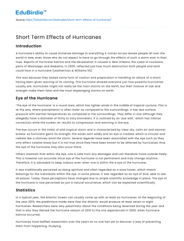 Short Term Effects of Hurricanes