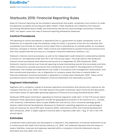 Starbucks 2019: Financial Reporting Rules
