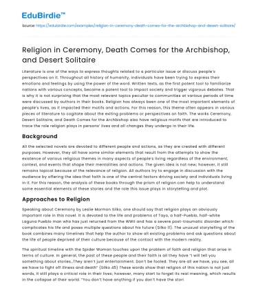 Religion in Ceremony, Death Comes for the Archbishop, and Desert Solitaire