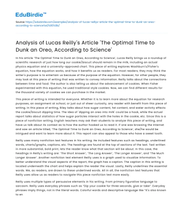 Lucas Reilly’s Article: ‘The Optimal Time to Dunk an Oreo’
