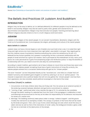 The Beliefs And Practices Of Judaism And Buddhism