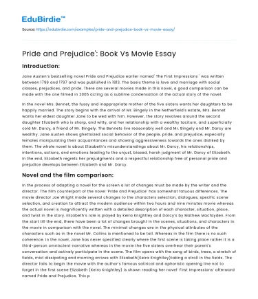 Pride and Prejudice’: Book Vs Movie Essay