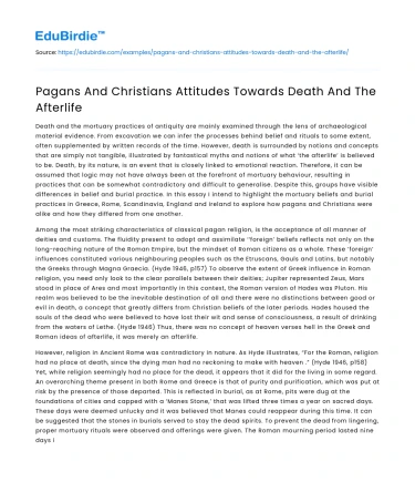 Pagans And Christians Attitudes Towards Death And The Afterlife