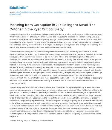 Maturing from Corruption in ‘The Catcher in the Rye’
