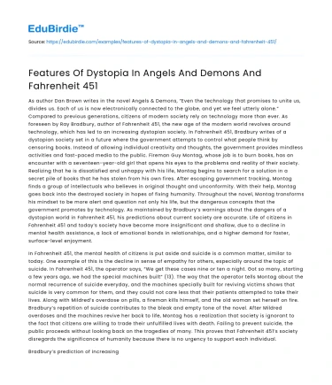 Features Of Dystopia In Angels And Demons And Fahrenheit 451