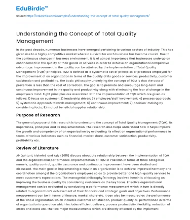 Understanding the Concept of Total Quality Management