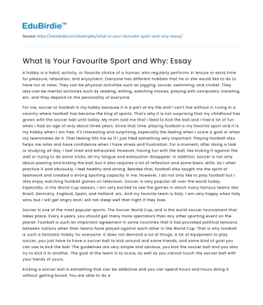 What Is Your Favourite Sport and Why: Essay