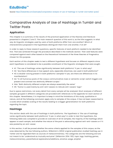 Comparative Analysis of Use of Hashtags in Tumblr and Twitter Posts