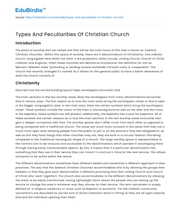 Types And Peculiarities Of Christian Church