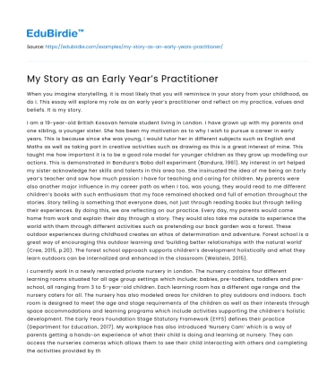 My Story as an Early Year’s Practitioner