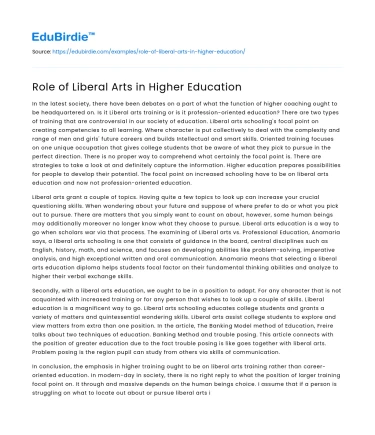 The Integral Role of Liberal Arts in University Education