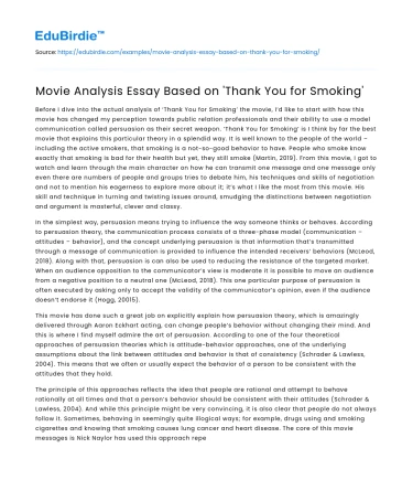 Movie Analysis Essay Based on ‘Thank You for Smoking’