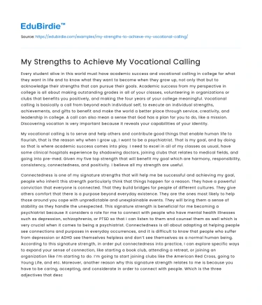 My Strengths to Achieve My Vocational Calling