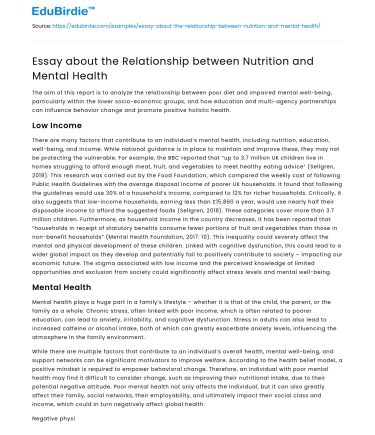 Essay about the Relationship between Nutrition and Mental Health