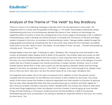 Analysis of the Theme of “The Veldt” by Ray Bradbury
