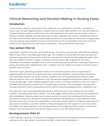 Clinical Reasoning and Decision Making in Nursing Essay