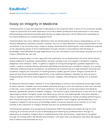 Essay on Integrity in Medicine