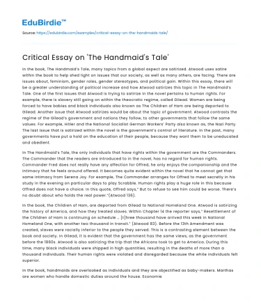 Critical Essay on ‘The Handmaid’s Tale’