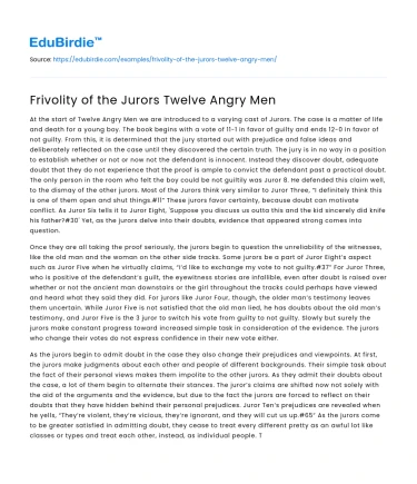 Frivolity of the Jurors Twelve Angry Men