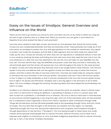 Smallpox Essay: Overview and Global Impact