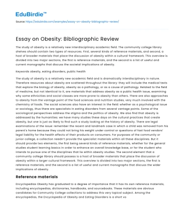 Essay on Obesity: Bibliographic Review