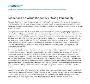 Reflections on What Shaped My Strong Personality