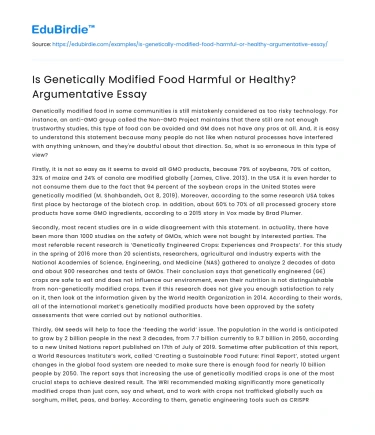 Is Genetically Modified Food Harmful or Healthy? Argumentative Essay