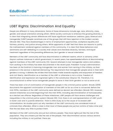 LGBT Rights: Discrimination And Equality