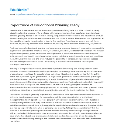 Importance of Educational Planning Essay
