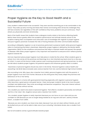 Proper Hygiene as the Key to Good Health and a Successful Future