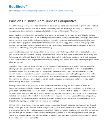 Judas Iscariot’s Perspective on the Passion