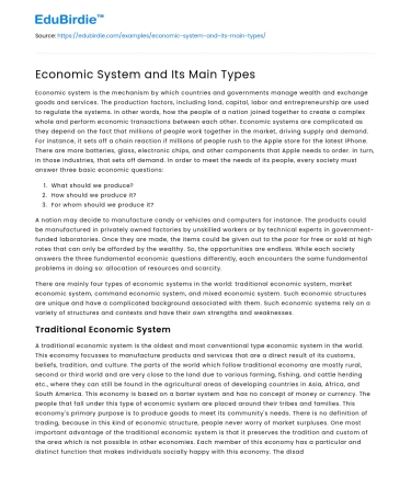 Economic System and Its Main Types