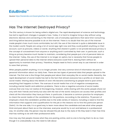 Has The Internet Destroyed Privacy?