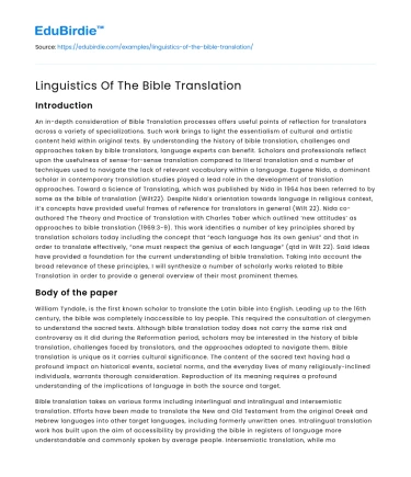 Linguistics Of The Bible Translation