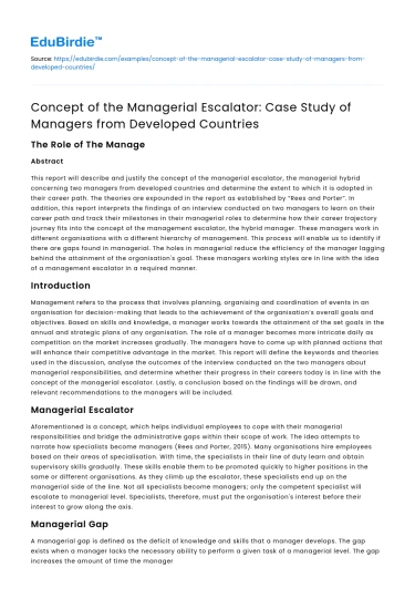 Managerial Escalator: Managers from Developed Countries