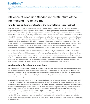 Impact of Race and Gender on International Trade Structure