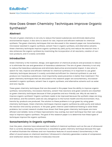 How Does Green Chemistry Techniques Improve Organic Synthesis?