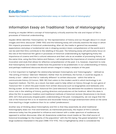 Information Essay on Traditional Tools of Historiography