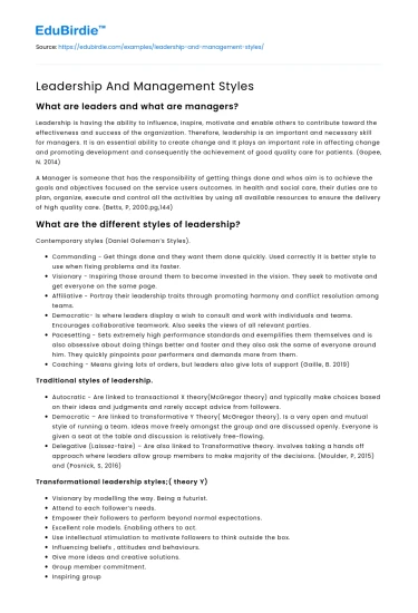 Leadership And Management Styles