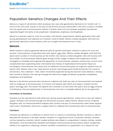 Population Genetics Changes And Their Effects