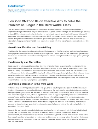 GM Food as Solution to Hunger in Third World