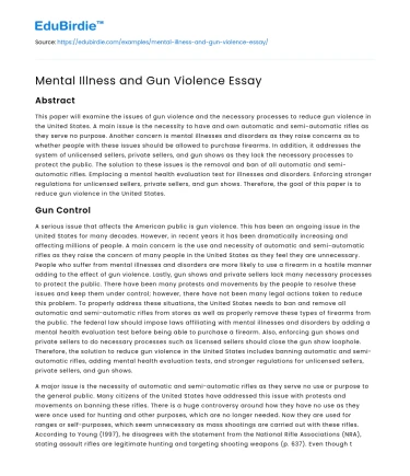 Mental Illness and Gun Violence Essay