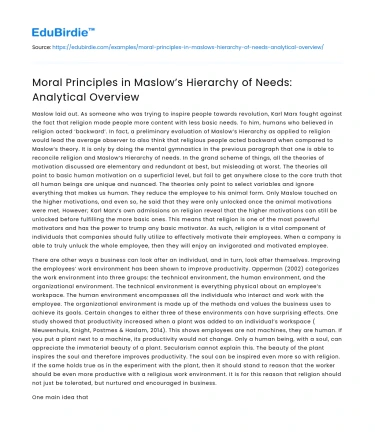 Moral Principles in Maslow’s Hierarchy of Needs: Analytical Overview