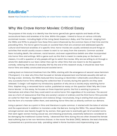 Why We Crave Horror Movies: Critical Essay