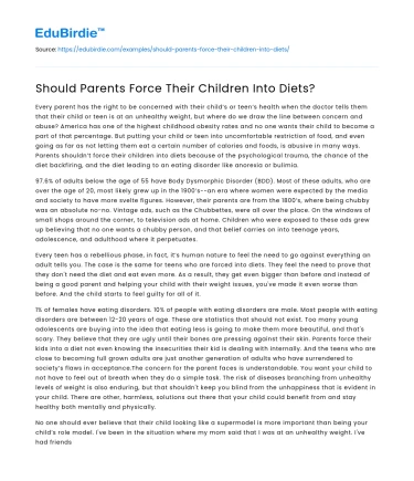 Should Parents Force Their Children Into Diets?