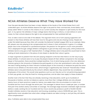 NCAA Athletes Deserve What They Have Worked For