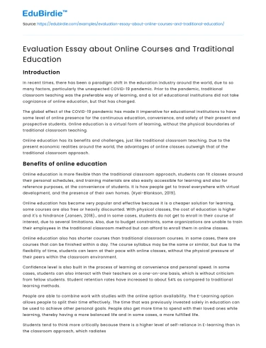 Evaluation Essay about Online Courses and Traditional Education