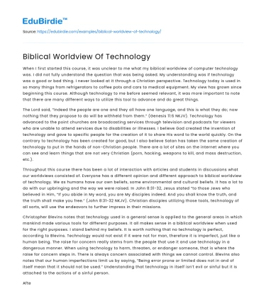 Biblical Worldview Of Technology